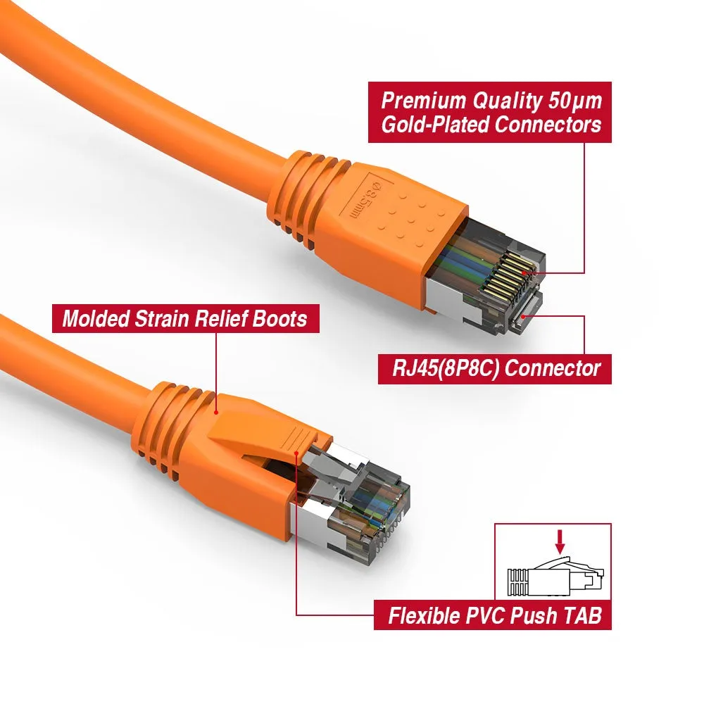 0.5Ft Cat.8 S/FTP Ethernet Network Cable 2GHz 40G Orange 24AWG