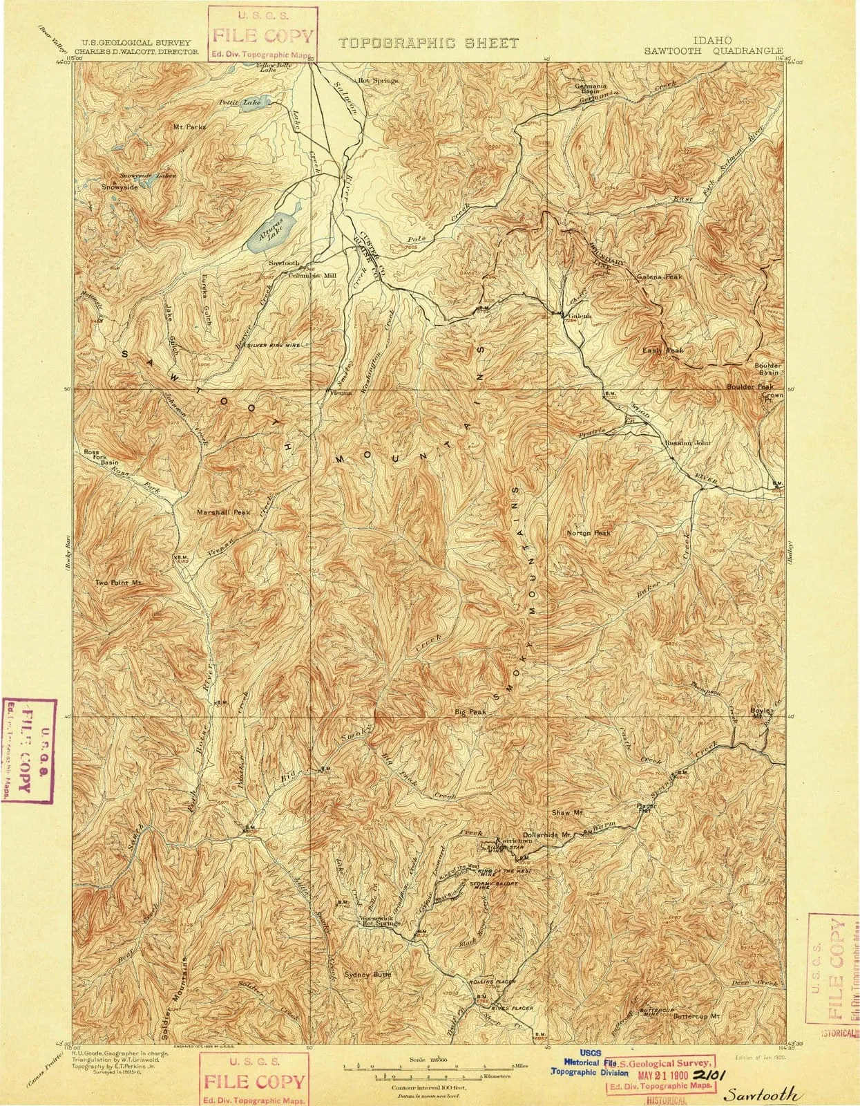 1900 Sawtooth, ID - Idaho - USGS Topographic Map