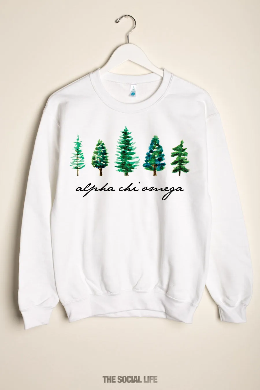 Alpha Chi Omega Watercolor Pines Crewneck