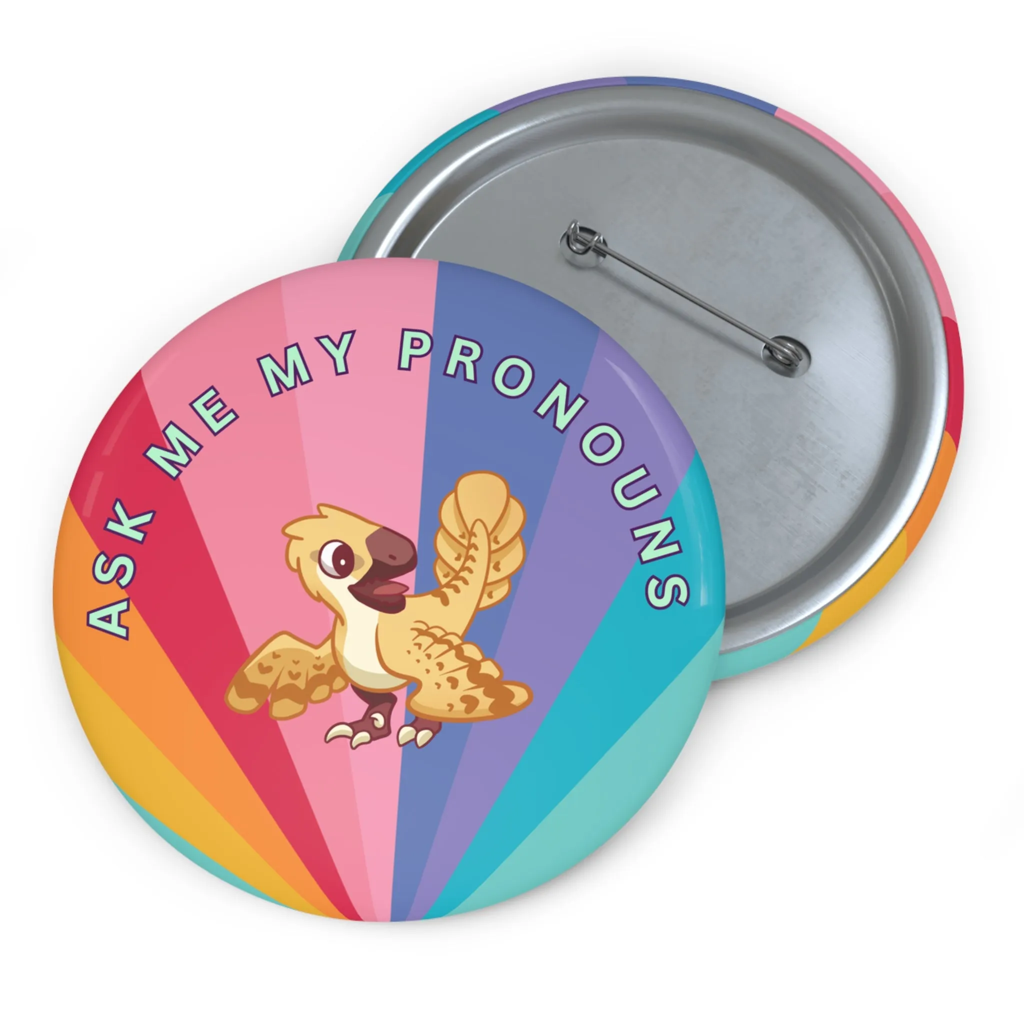 Ask Me My Pronouns Deinonychus - Pin Badge