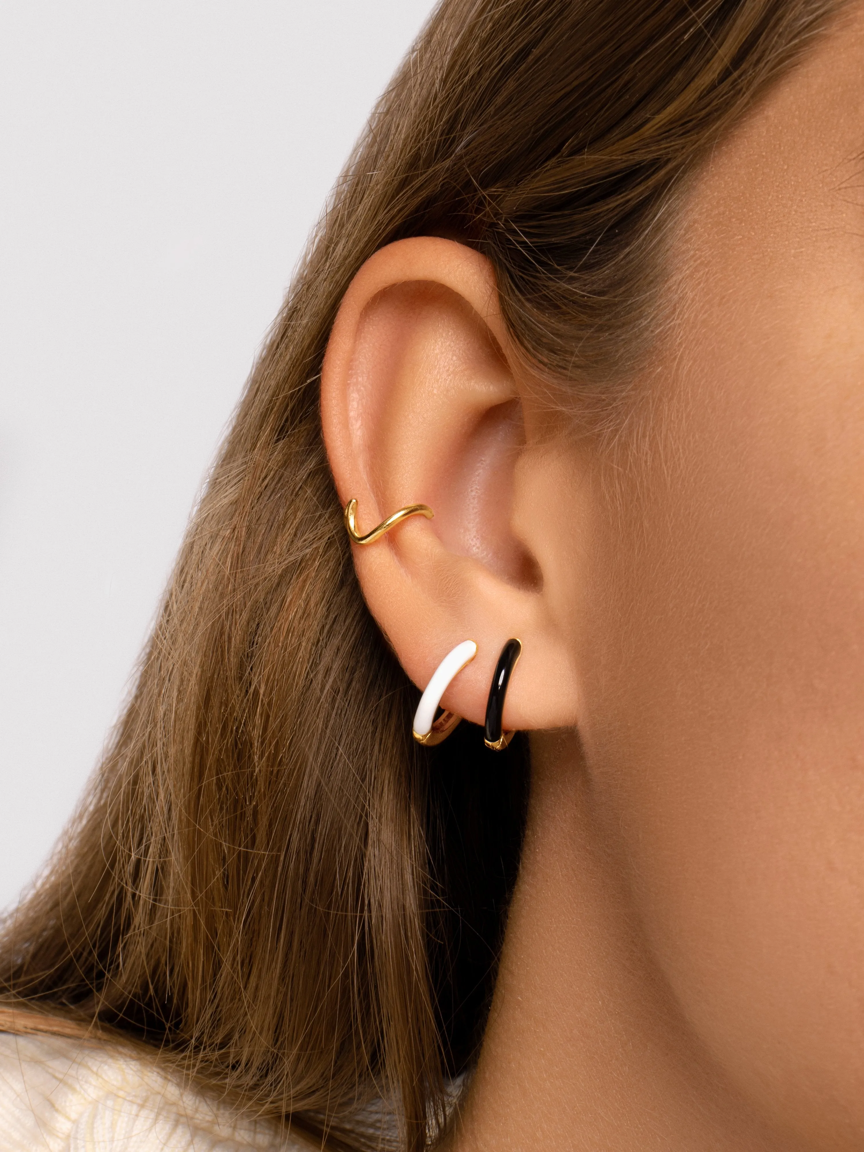 Black Enamel Gold Hoop Earrings