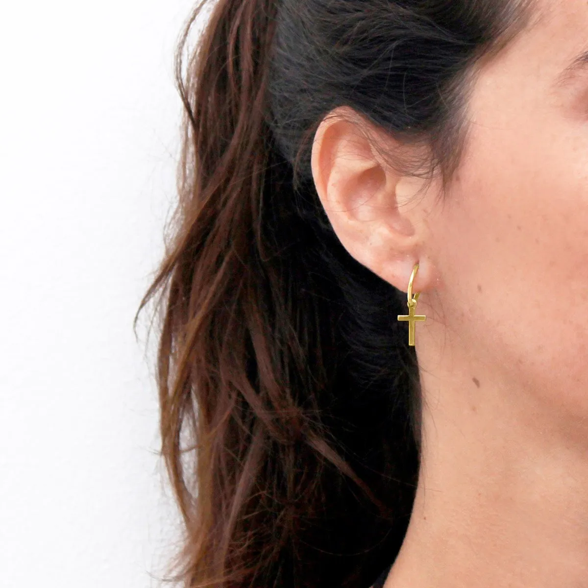 Cross Gold Hoop Earrings