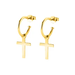 Cross Gold Hoop Earrings