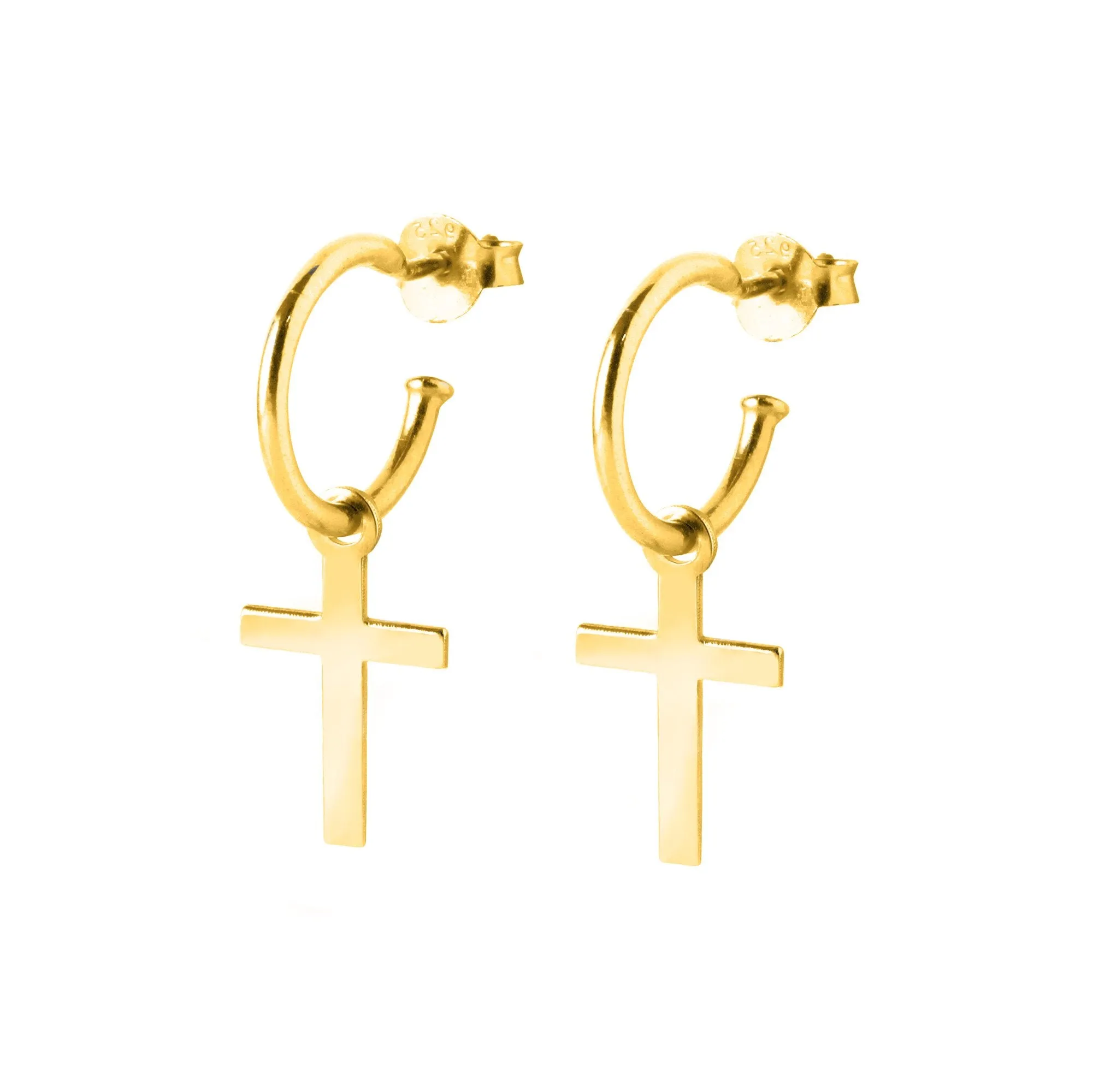 Cross Gold Hoop Earrings