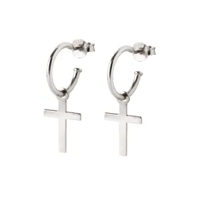 Cross Silver Hoop Earrings