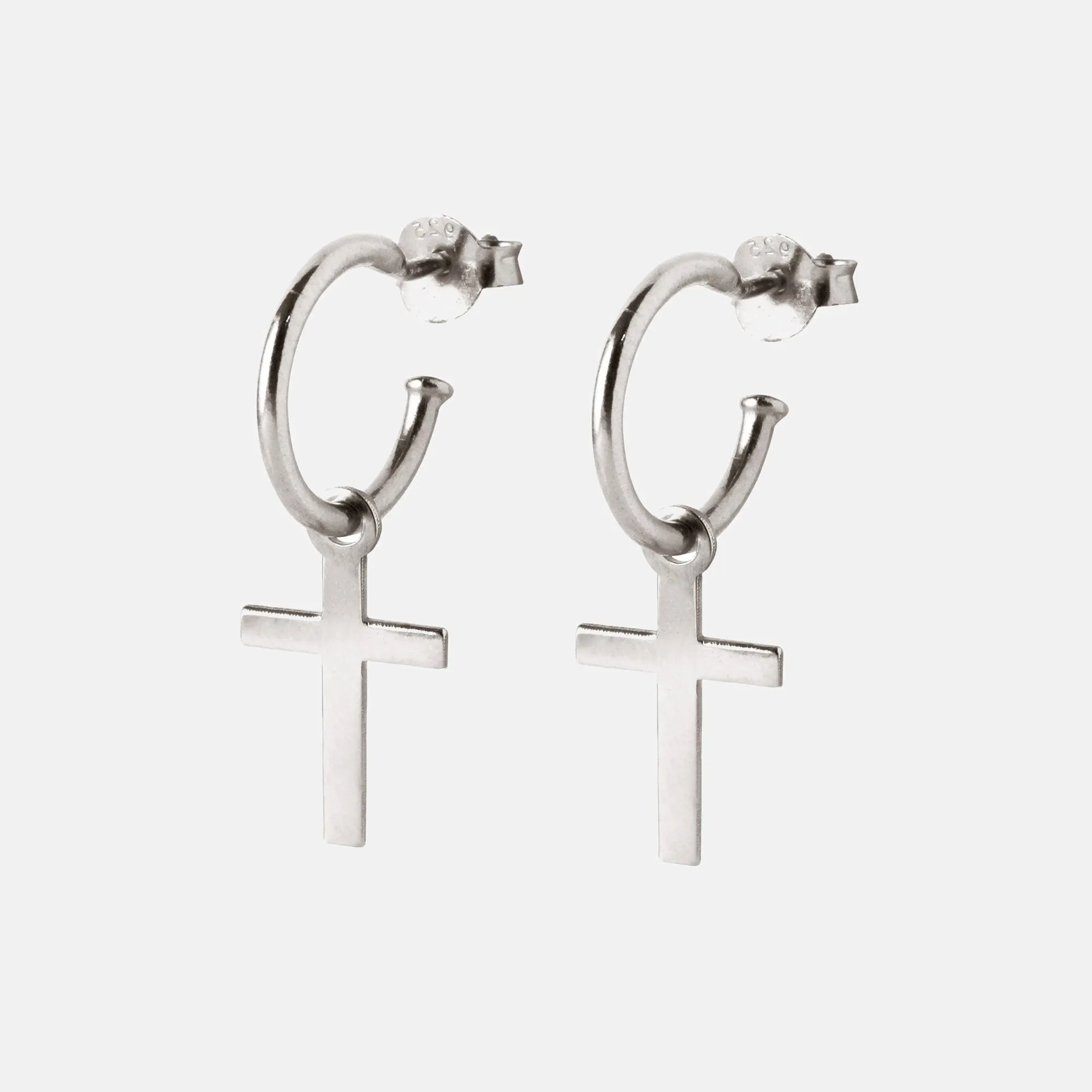 Cross Silver Hoop Earrings