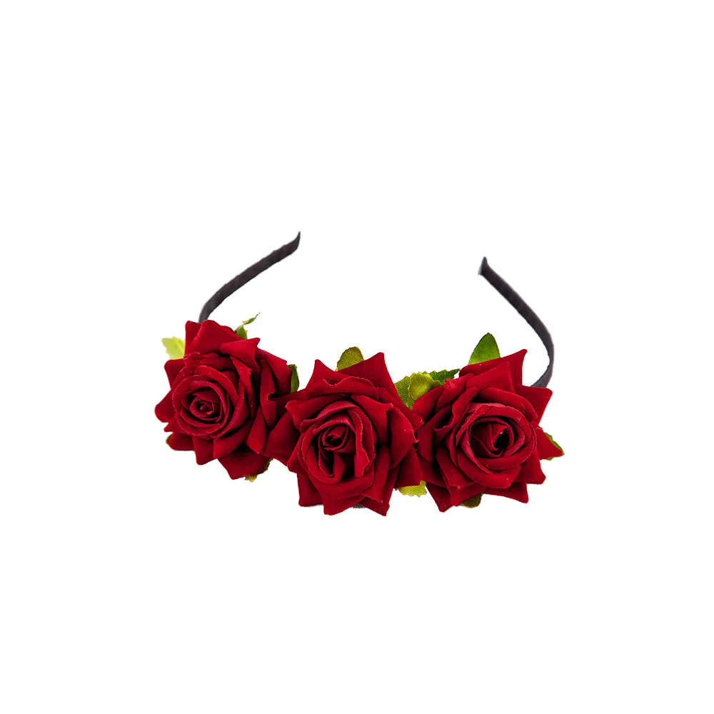 Day of the Dead Red Rose Flower Tiara