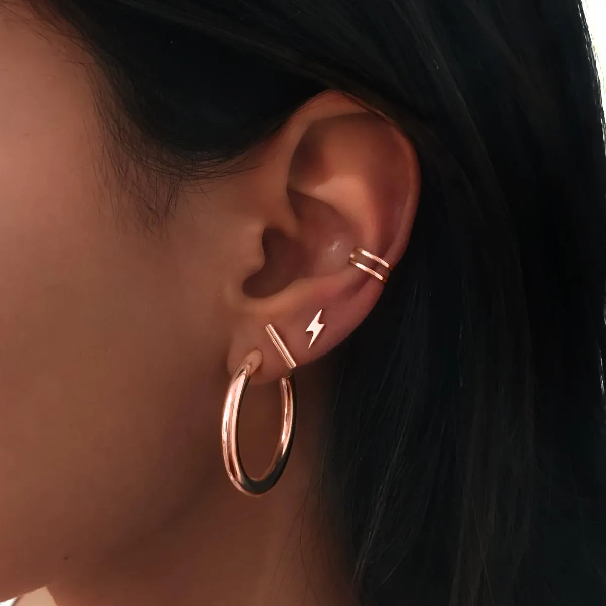 Double Ring Rose Gold Ear Cuff