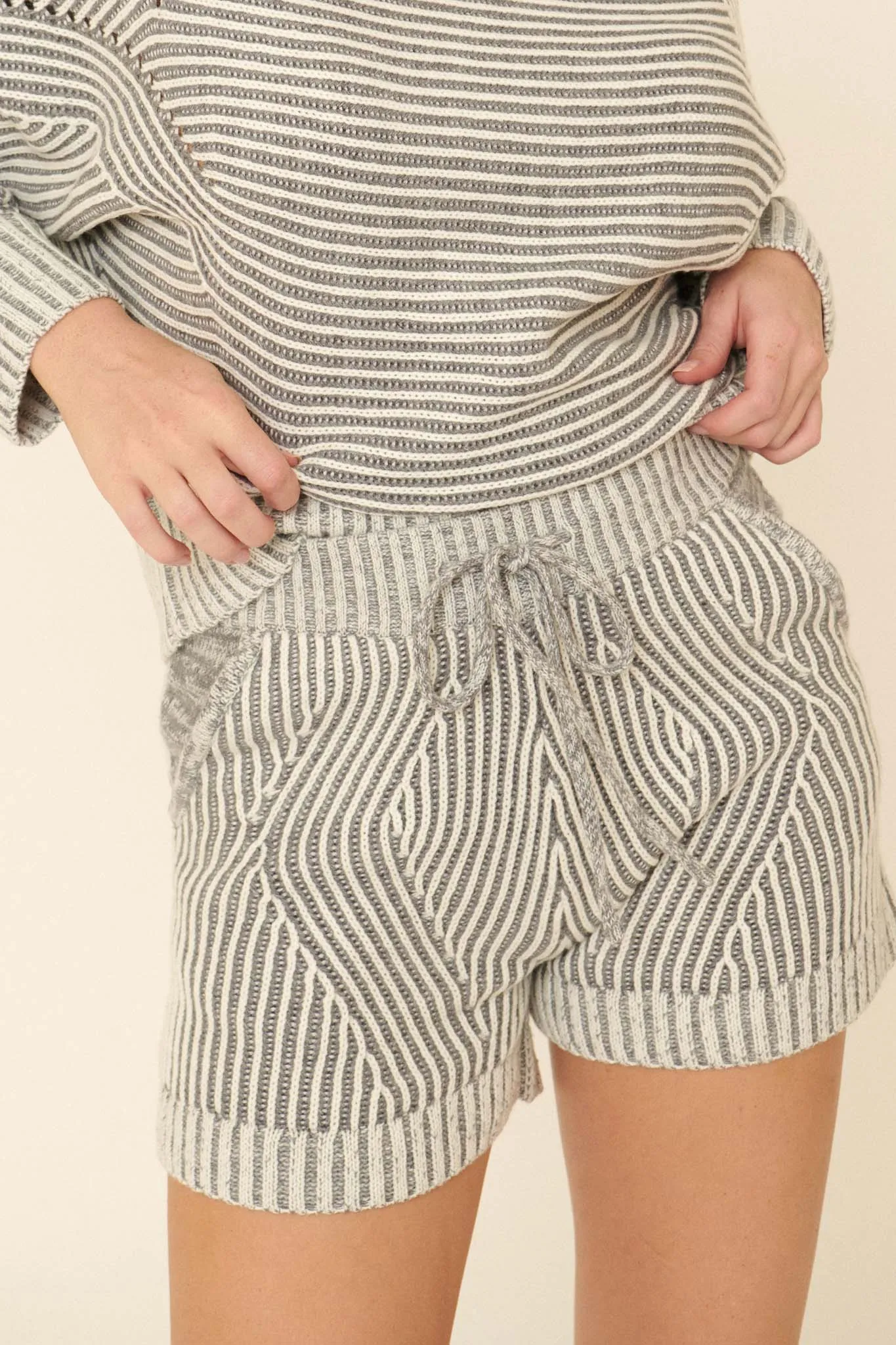 Feeling Right Two-Tone Rib-Knit Sweater Shorts