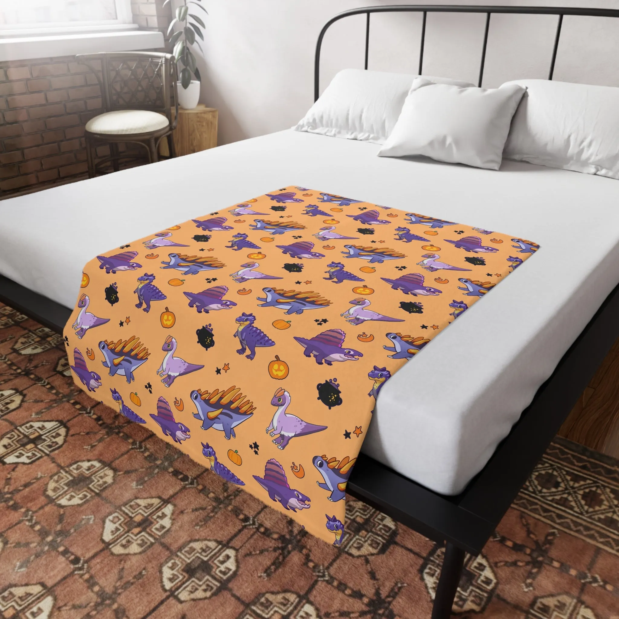 Halloween Dinos - Orange Plush Fleece Blanket (Australia Edition)