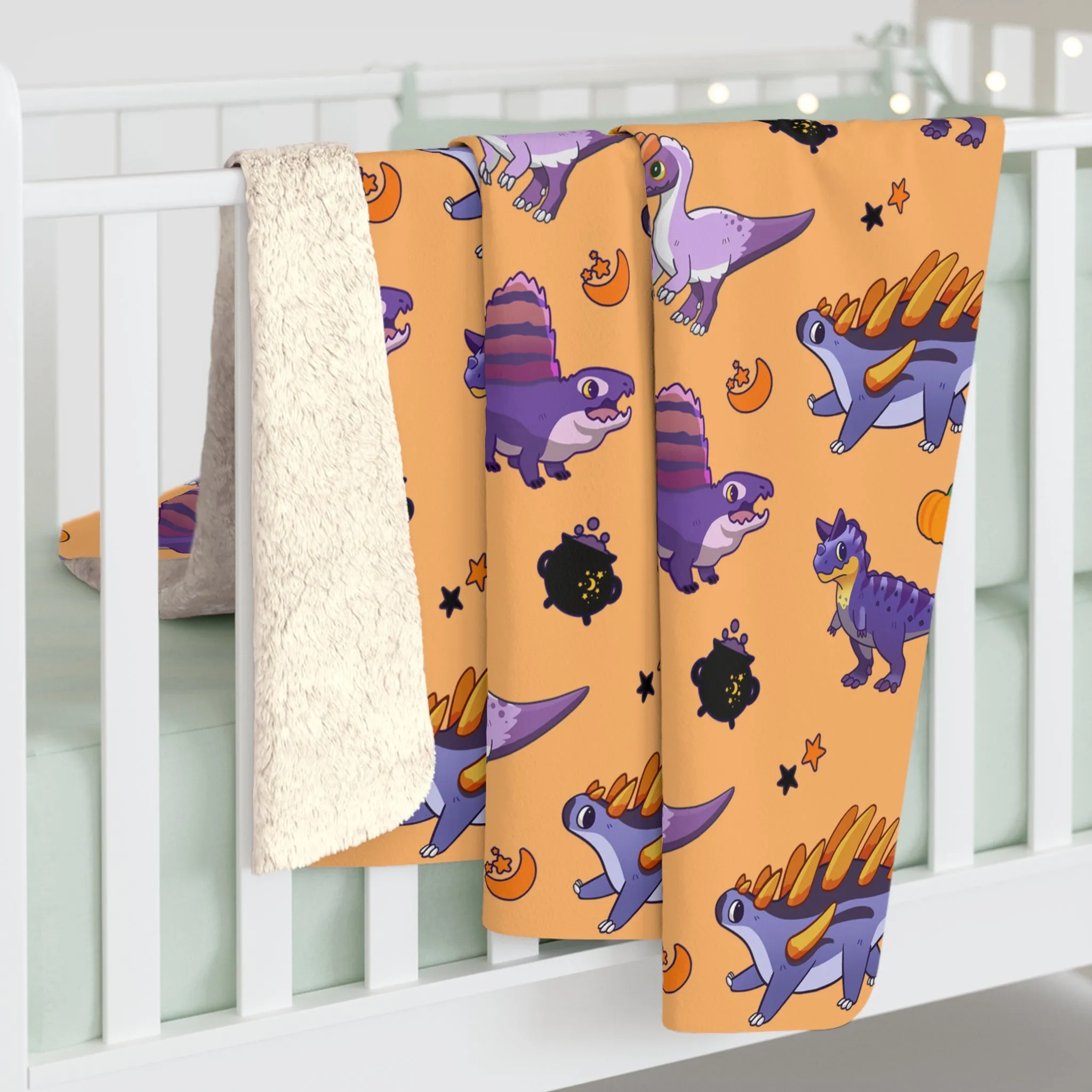 Halloween Dinos - Orange Sherpa Fleece Blanket