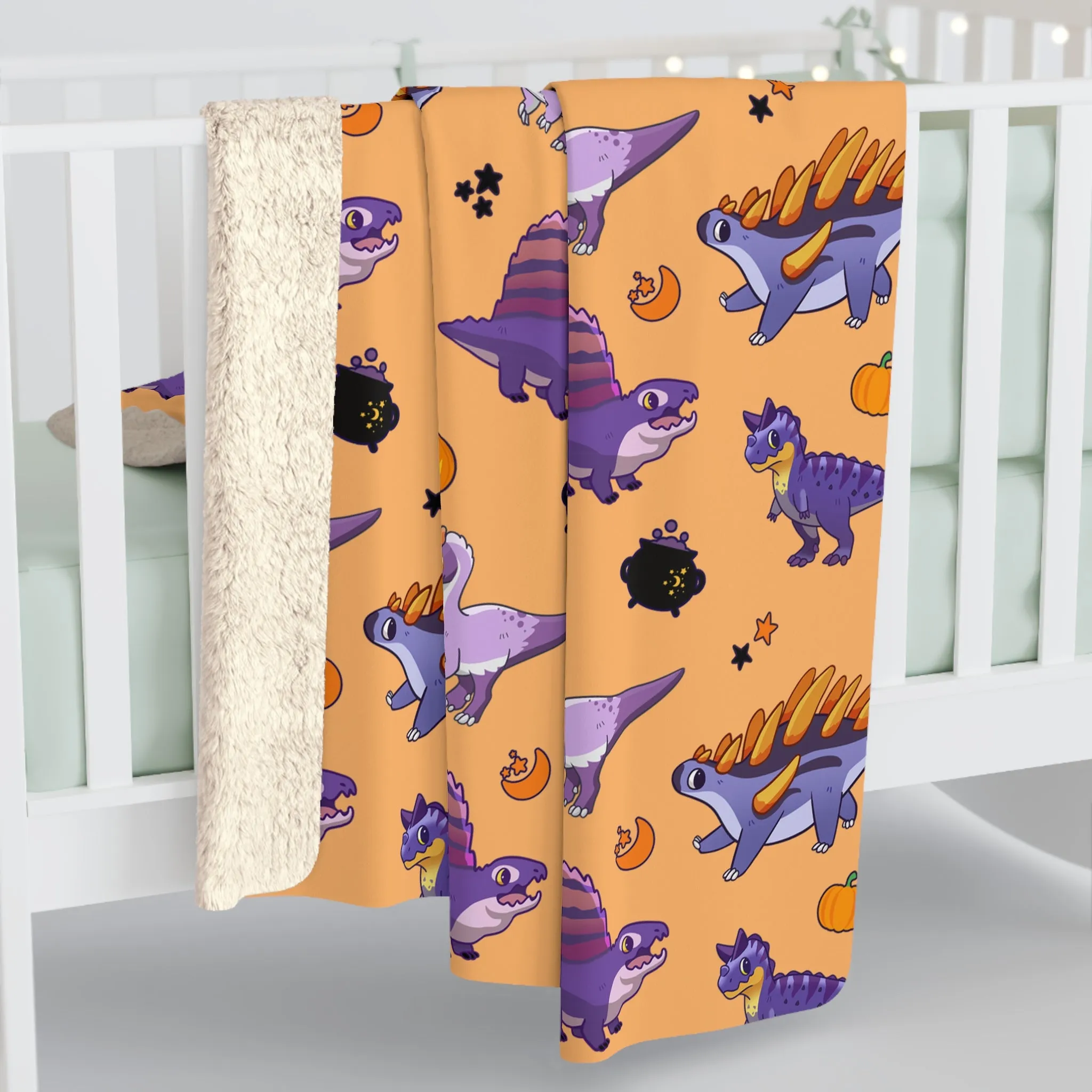 Halloween Dinos - Orange Sherpa Fleece Blanket