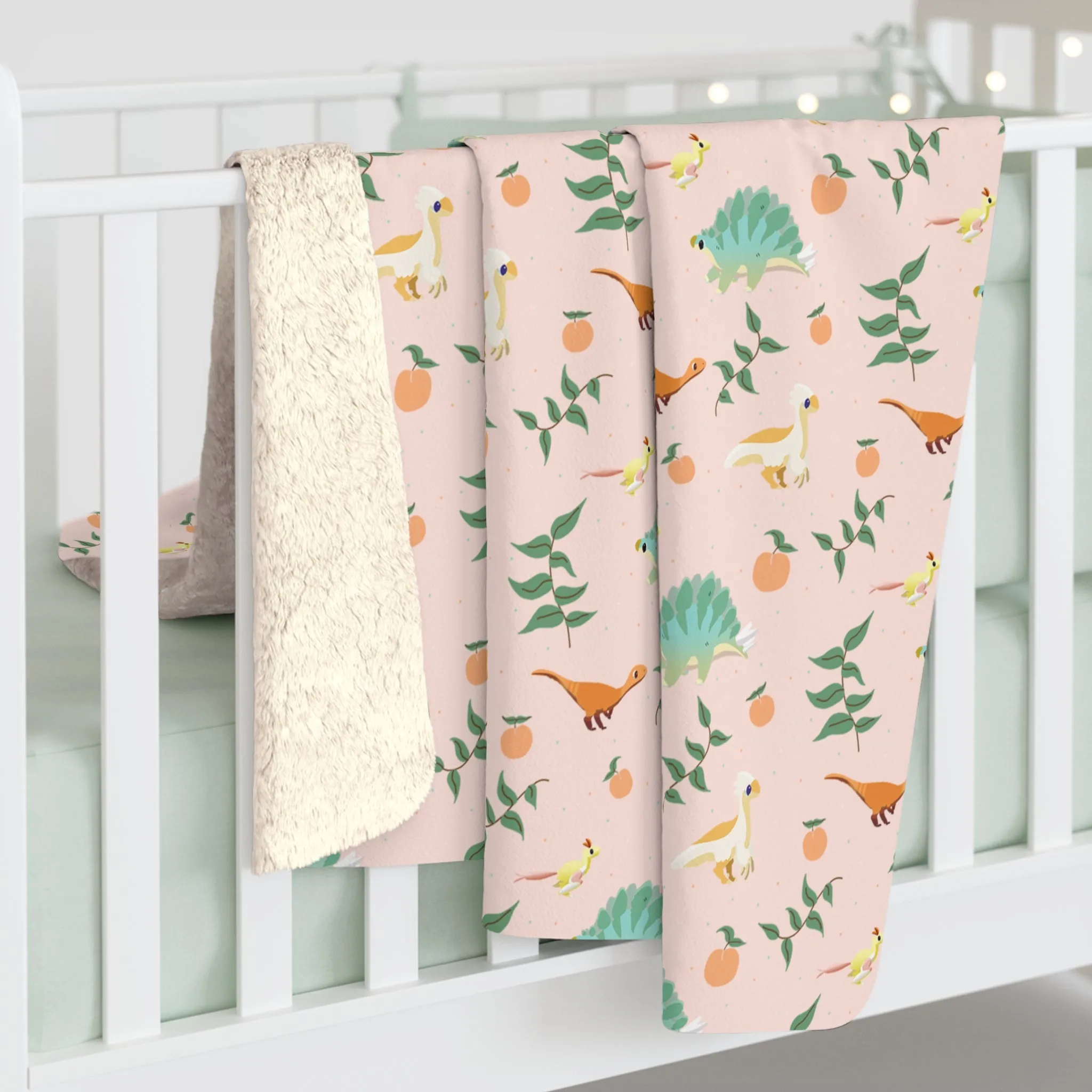 Peach Dinos - Sherpa Fleece Blanket