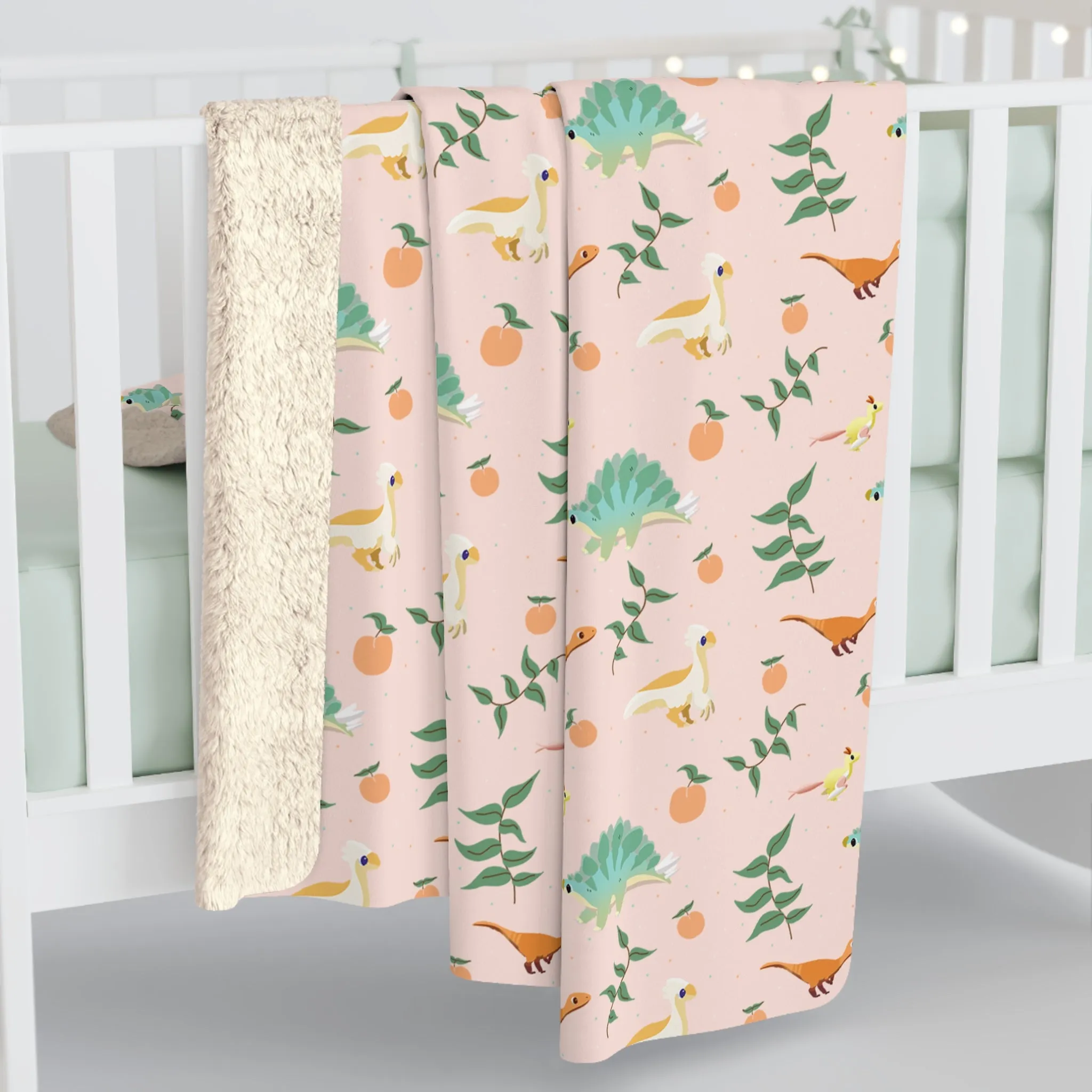 Peach Dinos - Sherpa Fleece Blanket