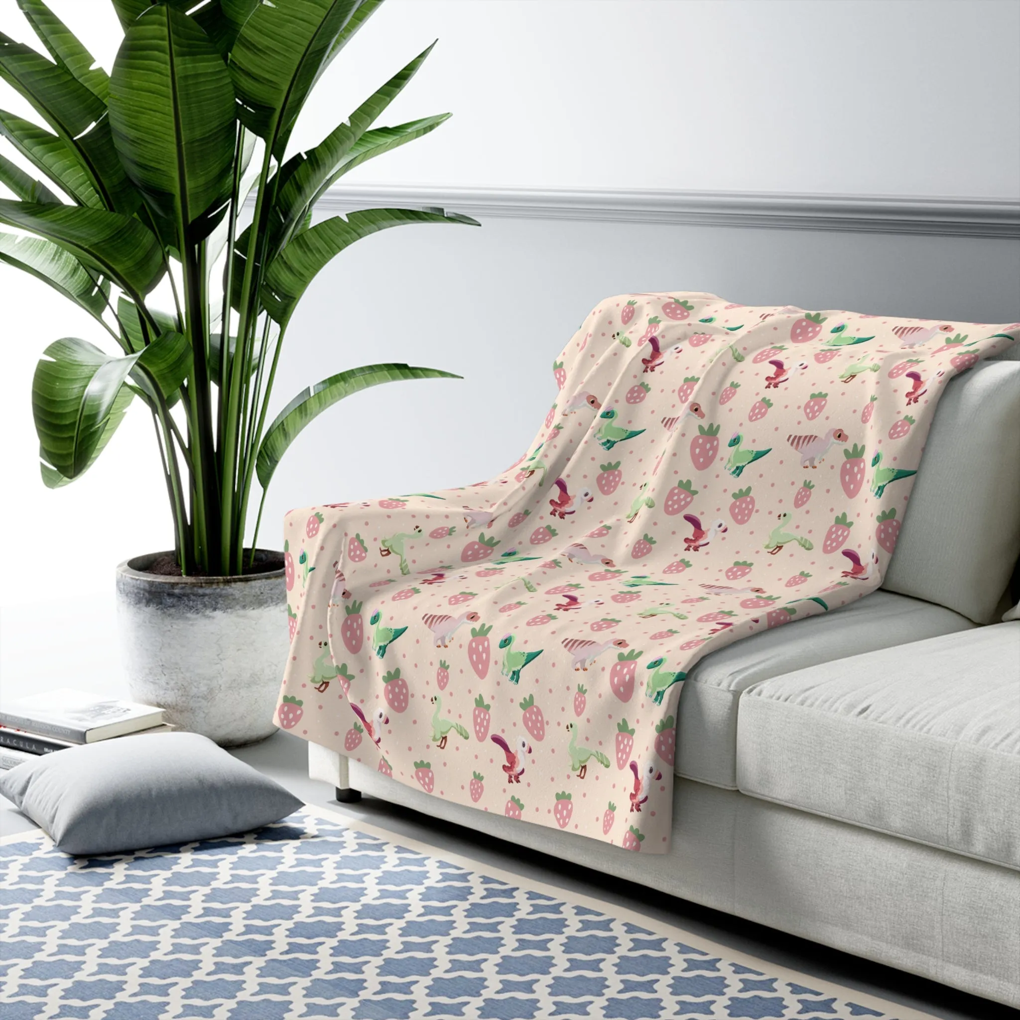 Strawberry Dinos - Sherpa Fleece Blanket